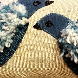 Dove Throw Accent Toss Pillows Turquoise + White  Beaded + Shag